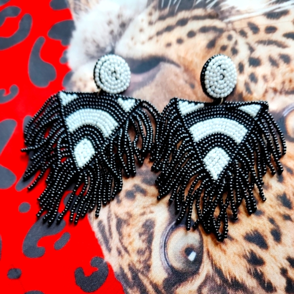 Sassy Jones Black and White Art Deco Earrings